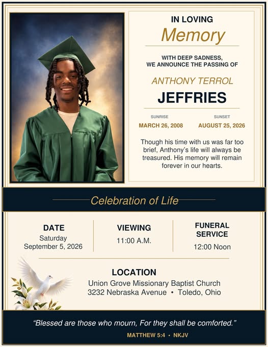 Anthony Jeffries Obituary, Death - Toledo Community Mourns 18-Year-Old After Crash During Police Chase